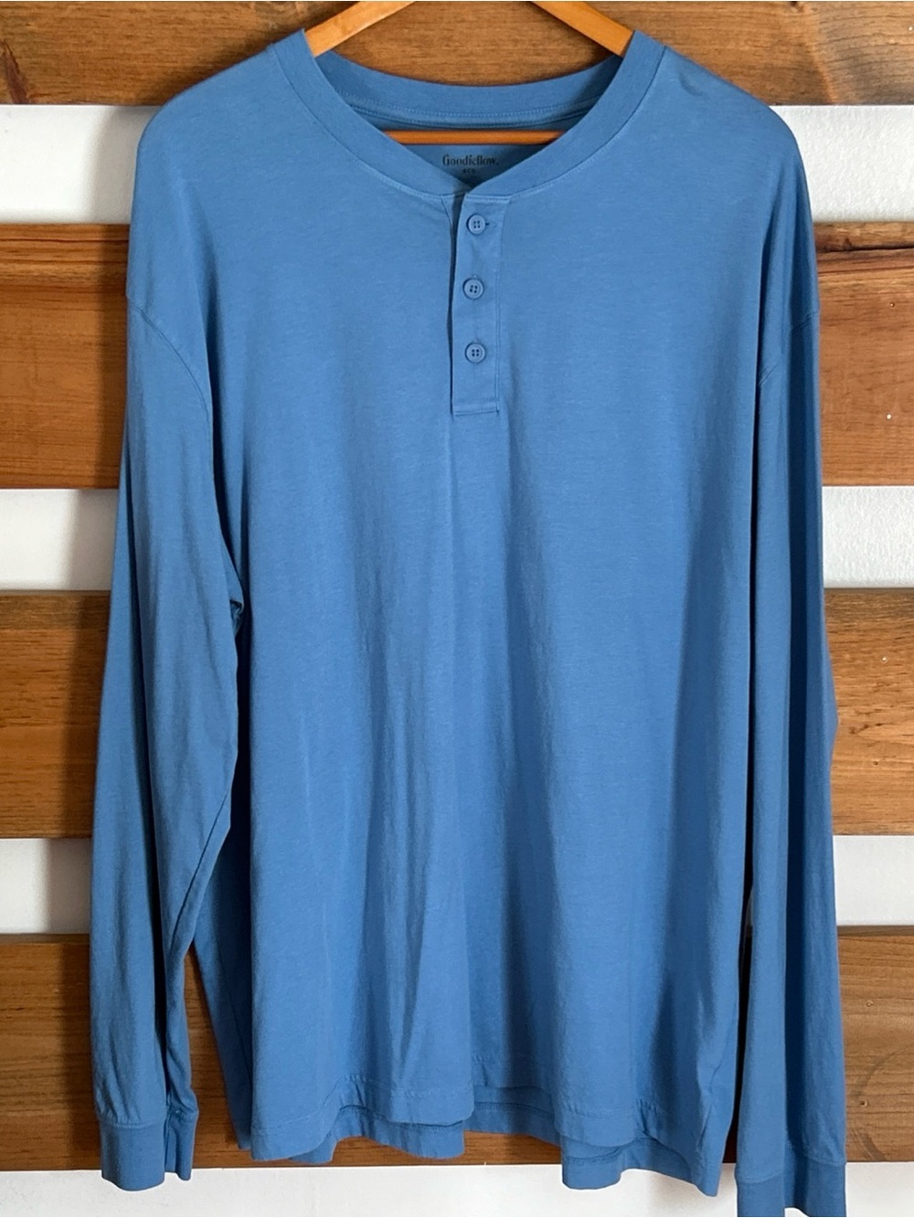 Goodfellow & Co Men’s Ocean Solid Blue Long Sleeve 3-Button Henley Size 2XL